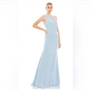 NWT Mac Duggal One Shoulder Jersey Mermaid Blue Gown 6